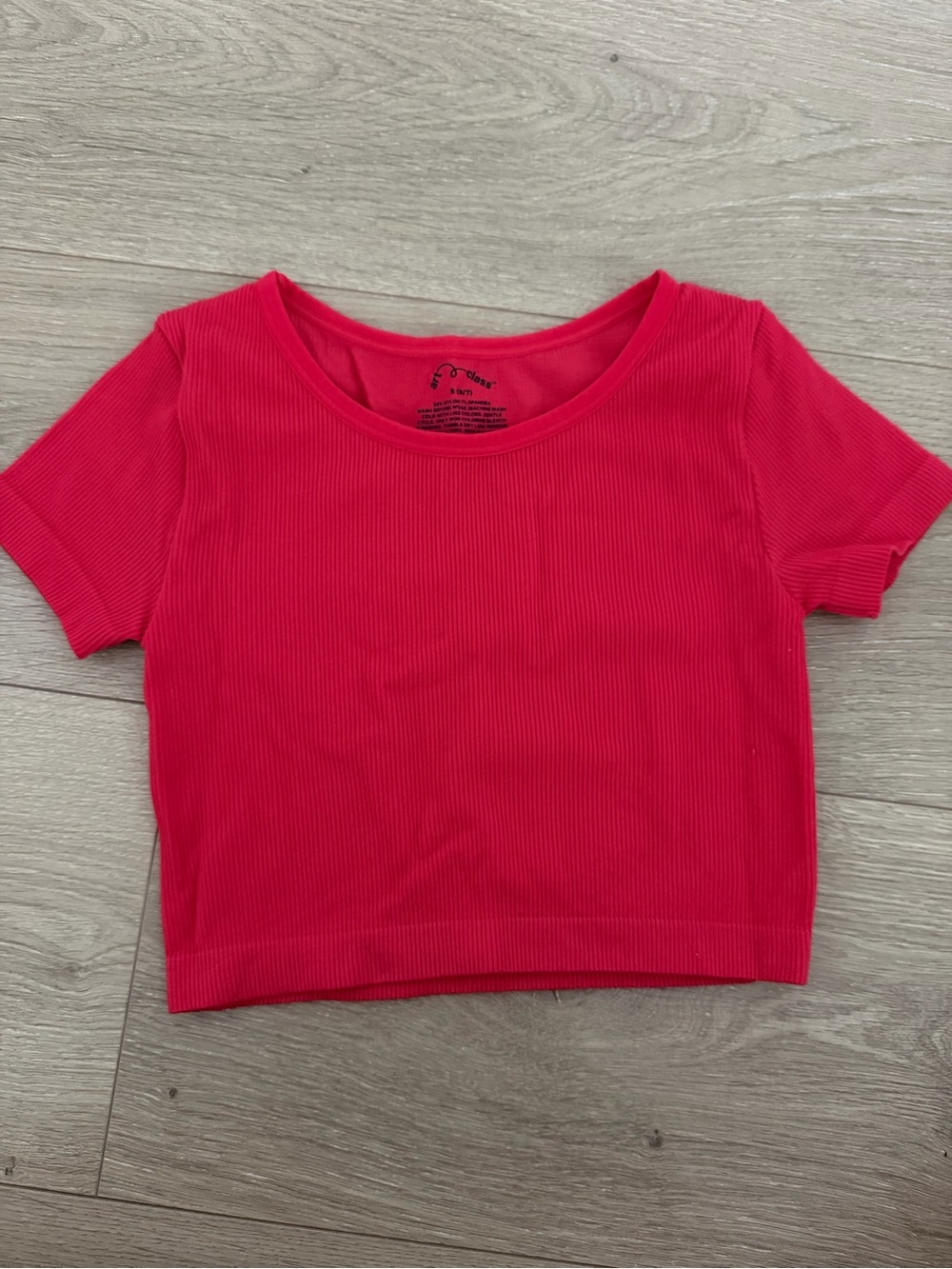 Bright Red Ribbed Crop Tee